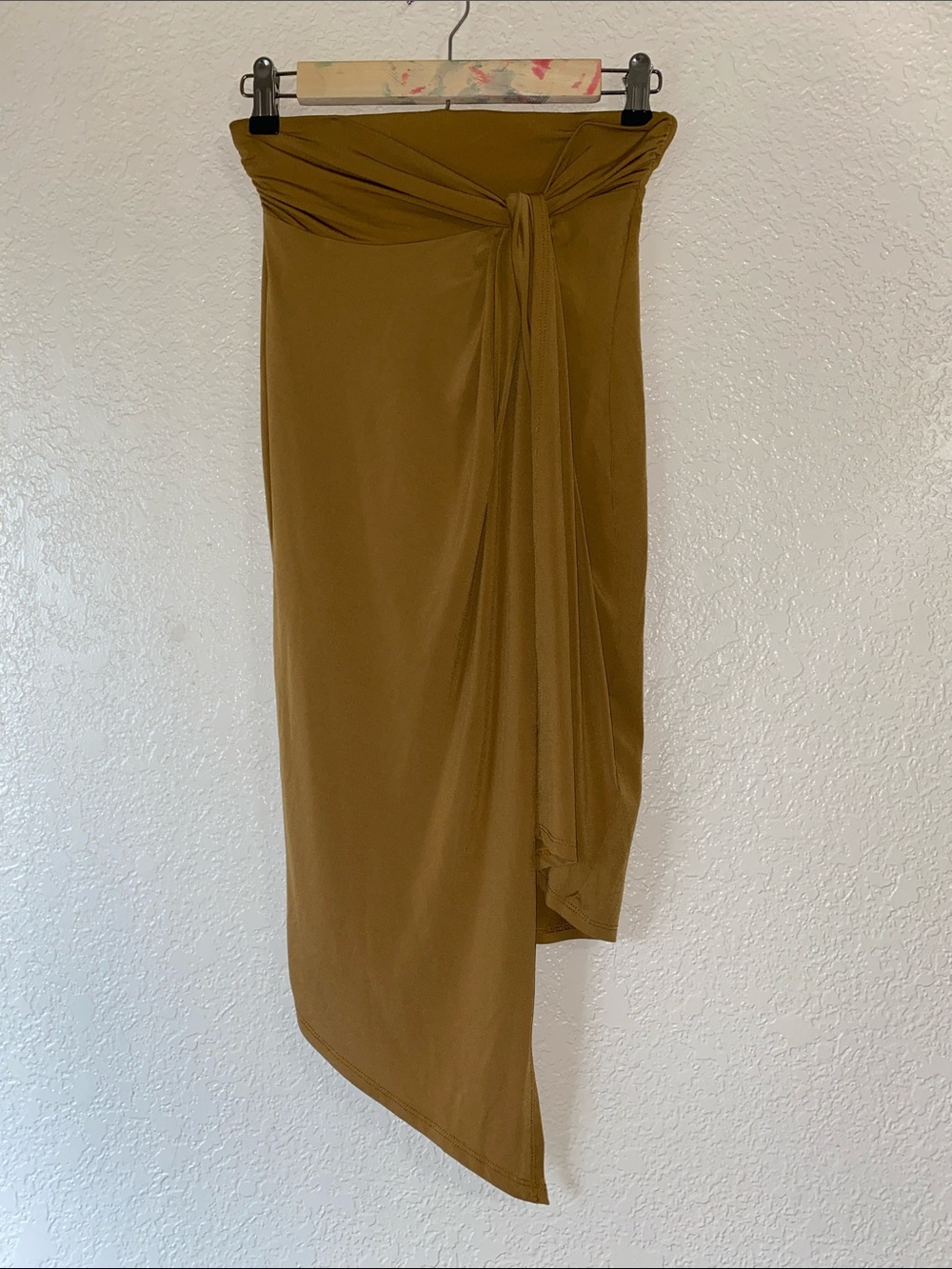 Nine West Mustard Asymmetric Wrap Midi Skirt